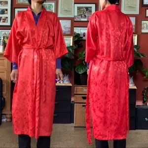 NWT VINTAGE California Dynasta red floral rose robe small